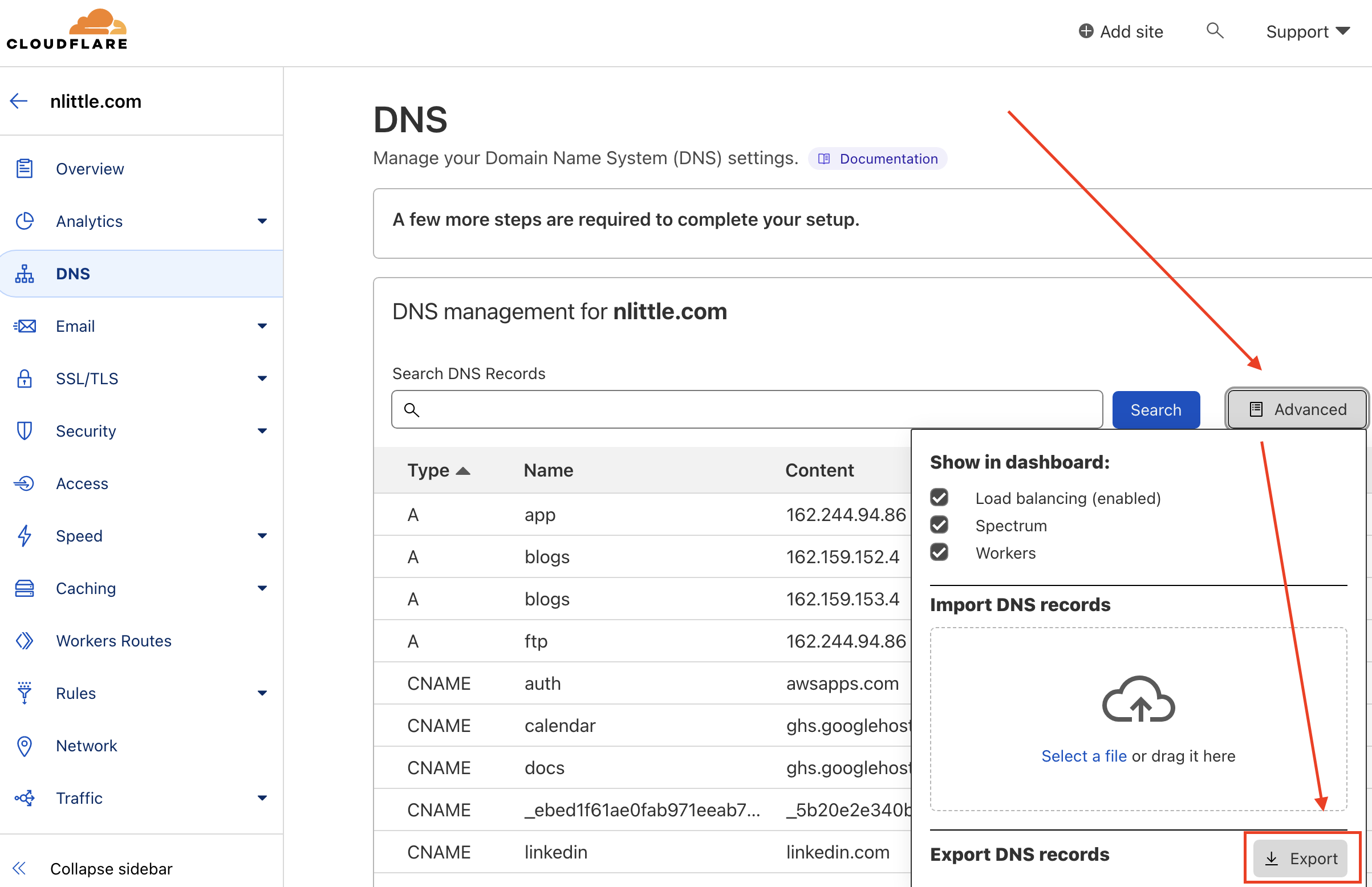 CloudFlare DNS Export